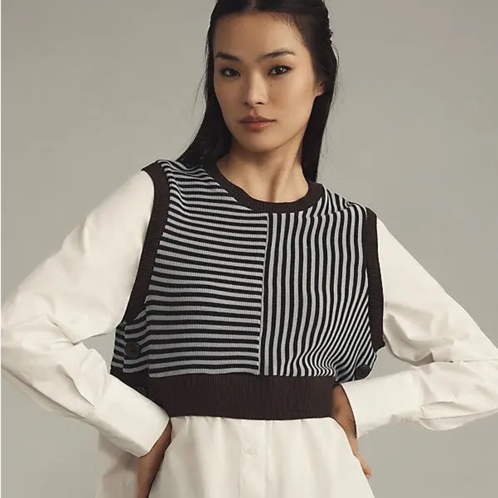 Maeve Black and Cream Striped Knit Top